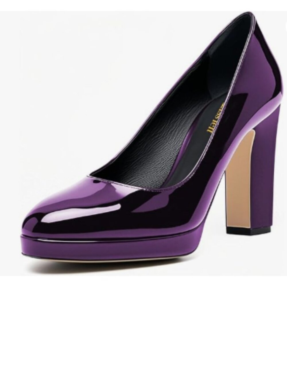 miss left Purple Platform Almond Toe Pumps Classic Slip On Block Heel Shoe